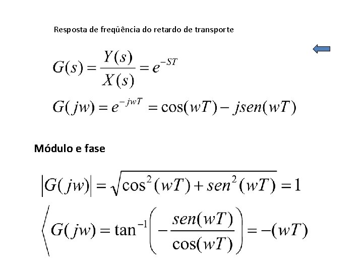 Resposta de freqüência do retardo de transporte Módulo e fase Resposta de freqüência do retardo de transporte Módulo e fase