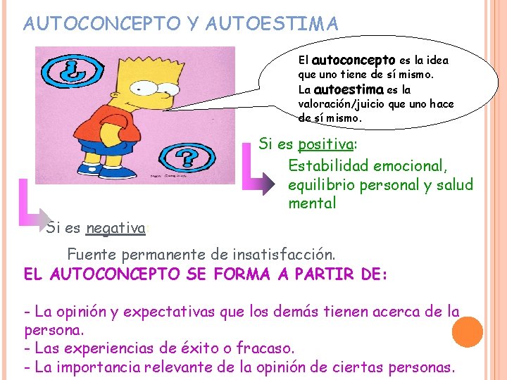 AUTOCONCEPTO Y AUTOESTIMA El autoconcepto es la idea que uno tiene de sí mismo.