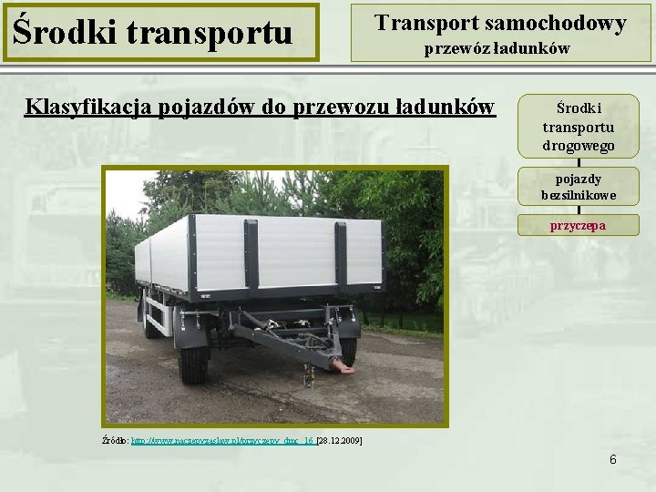 Środki transportu Transport samochodowy przewóz ładunków Klasyfikacja pojazdów do przewozu ładunków Środki transportu drogowego