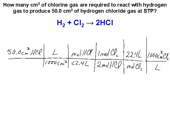 How many cm 3 of chlorine gas are required to react with hydrogen gas