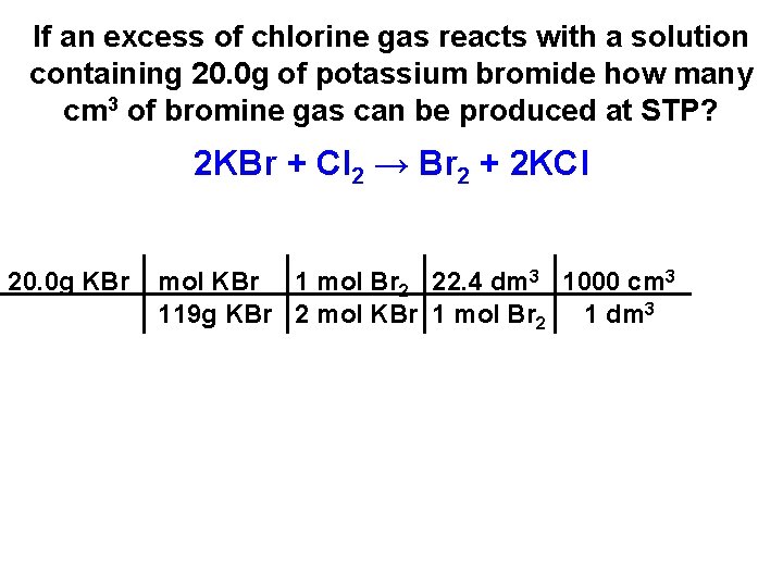 If an excess of chlorine gas reacts with a solution containing 20. 0 g