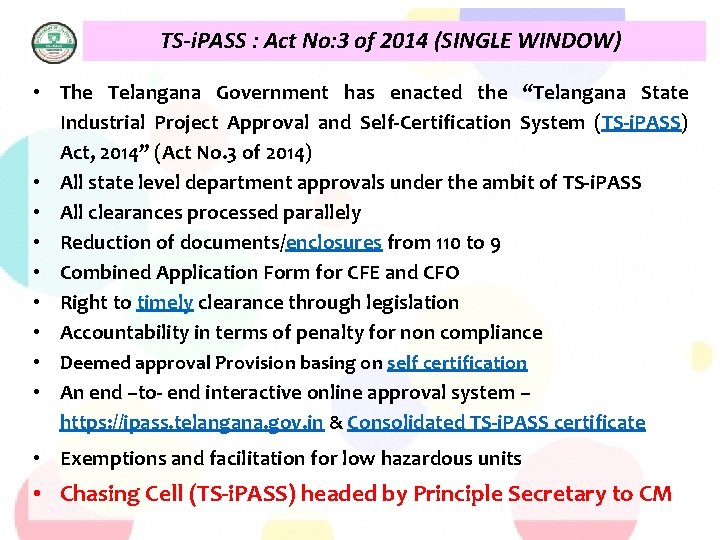 TS-i. PASS : Act No: 3 of 2014 (SINGLE WINDOW) • The Telangana Government