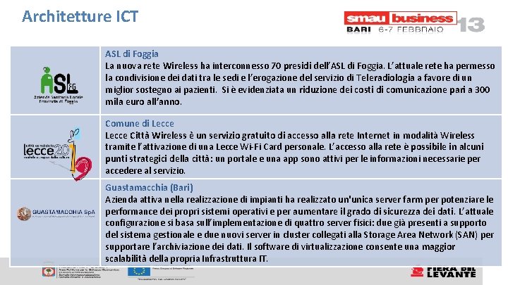 Architetture ICT ASL di Foggia La nuova rete Wireless ha interconnesso 70 presidi dell’ASL Architetture ICT ASL di Foggia La nuova rete Wireless ha interconnesso 70 presidi dell’ASL