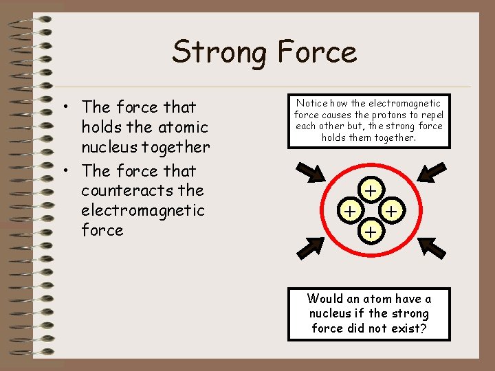 Strong Force • The force that holds the atomic nucleus together • The force