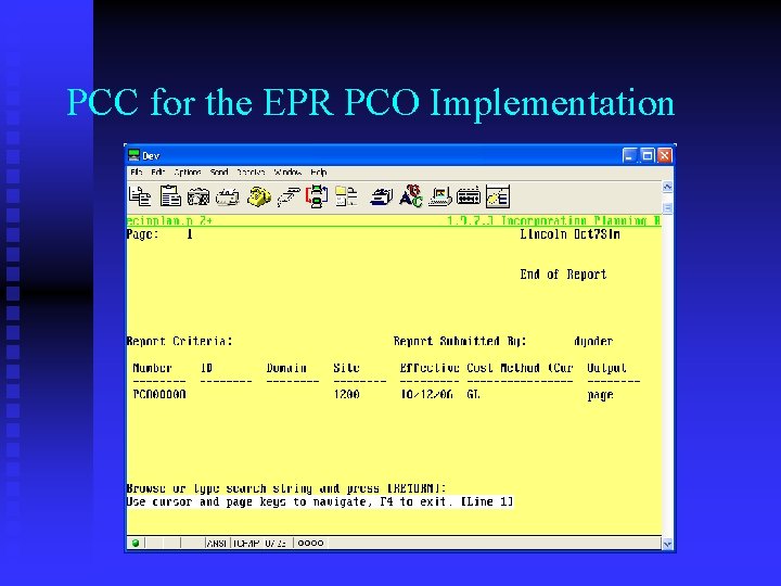 PCC for the EPR PCO Implementation 