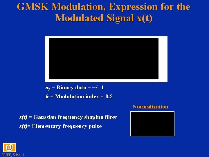 GMSK Modulation, Expression for the Modulated Signal x(t) ak = Binary data = +/-