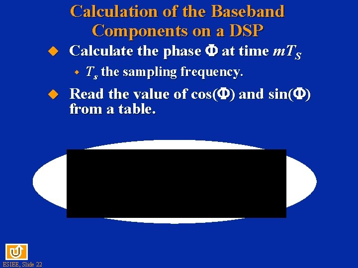 Calculation of the Baseband Components on a DSP u Calculate the phase at time