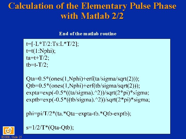 Calculation of the Elementary Pulse Phase with Matlab 2/2 End of the matlab routine