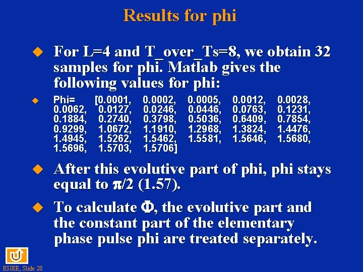 Results for phi u For L=4 and T_over_Ts=8, we obtain 32 samples for phi.