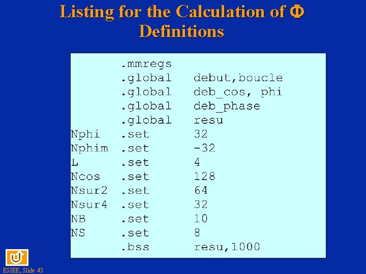 Listing for the Calculation of Definitions ESIEE, Slide 43 