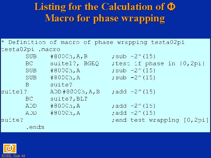 Listing for the Calculation of Macro for phase wrapping ESIEE, Slide 44 