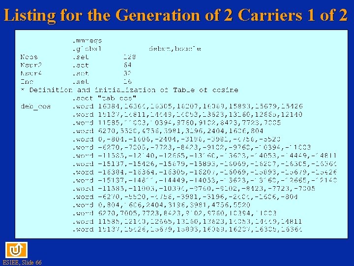 Listing for the Generation of 2 Carriers 1 of 2 ESIEE, Slide 66 