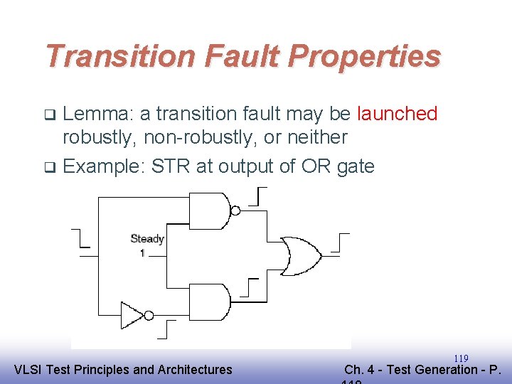 Transition Fault Properties Lemma: a transition fault may be launched robustly, non-robustly, or neither