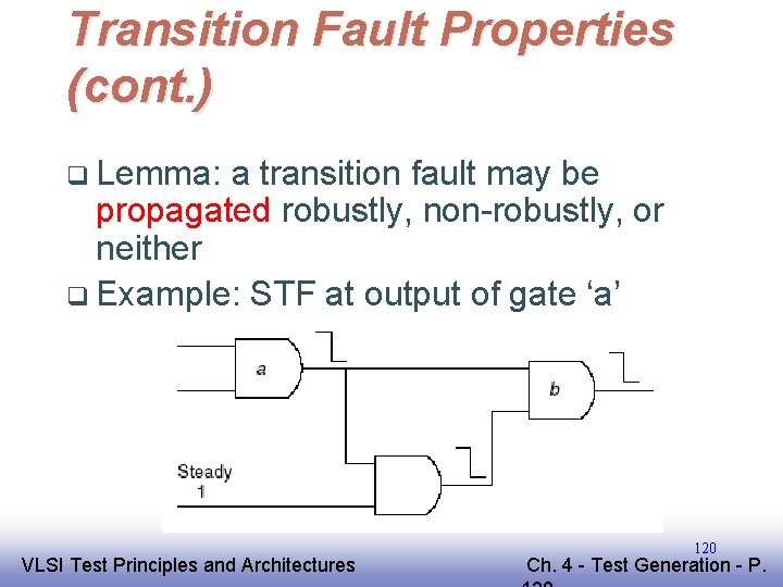 Transition Fault Properties (cont. ) q Lemma: a transition fault may be propagated robustly,