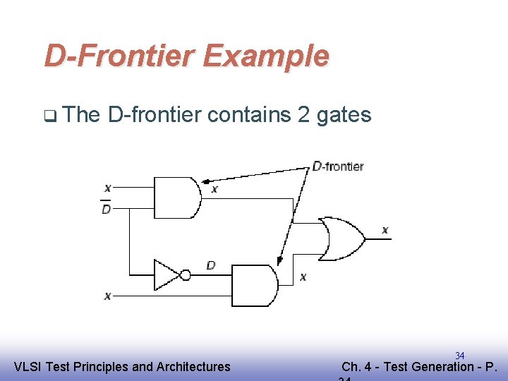 D-Frontier Example q The D-frontier contains 2 gates EE 141 VLSI Test Principles and