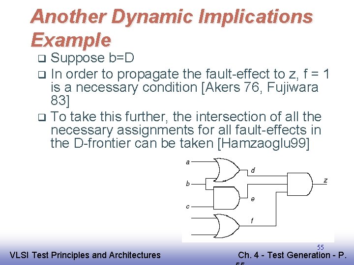 Another Dynamic Implications Example Suppose b=D q In order to propagate the fault-effect to