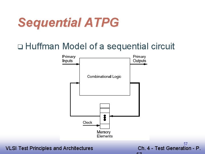 Sequential ATPG q Huffman Model of a sequential circuit EE 141 VLSI Test Principles