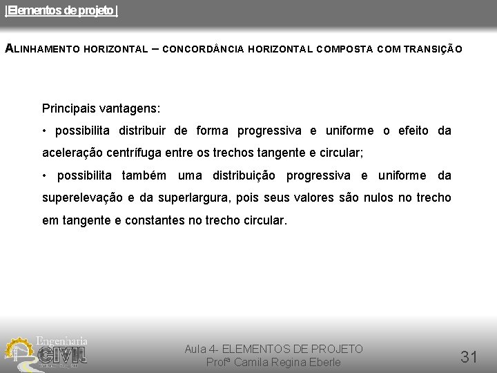 |Elementos de projeto | ALINHAMENTO HORIZONTAL – CONCORD NCIA HORIZONTAL COMPOSTA COM TRANSIÇÃO Principais |Elementos de projeto | ALINHAMENTO HORIZONTAL – CONCORD NCIA HORIZONTAL COMPOSTA COM TRANSIÇÃO Principais