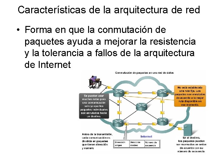 Características de la arquitectura de red • Forma en que la conmutación de paquetes