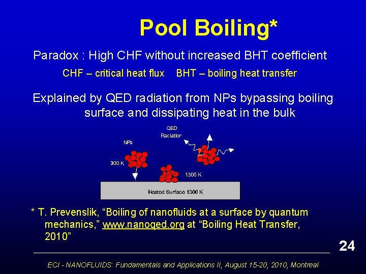 Pool Boiling* Paradox : High CHF without increased BHT coefficient CHF – critical heat