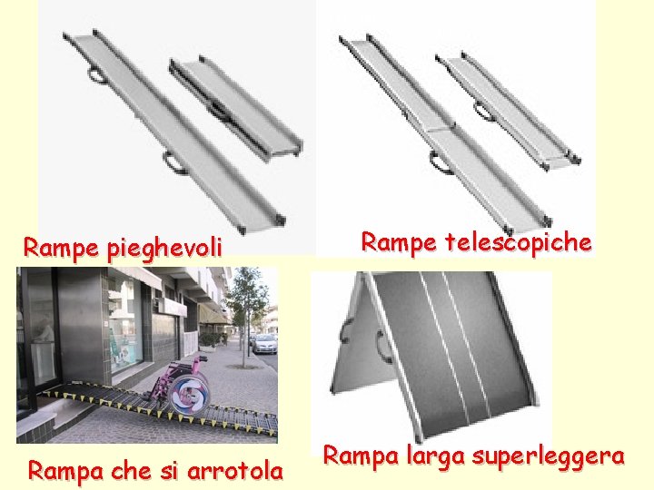 Rampe mobili Sono utili negli spostamenti/viaggi soprattutto se costruiti in un materiale leggero Rampe