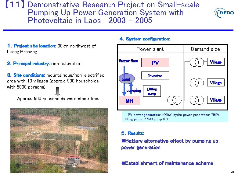 【１１】 Demonstrative Research Project on Small-scale Pumping Up Power Generation System with Photovoltaic in