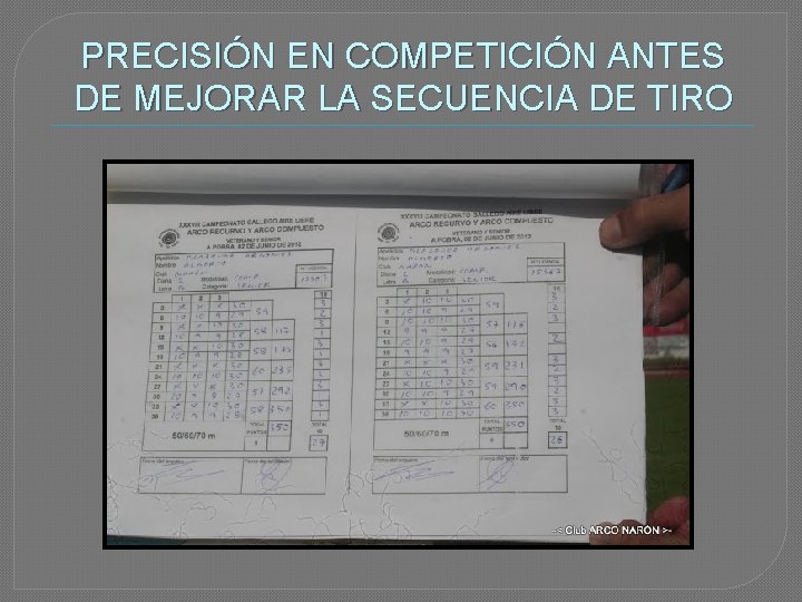 PRECISIÓN EN COMPETICIÓN ANTES DE MEJORAR LA SECUENCIA DE TIRO 