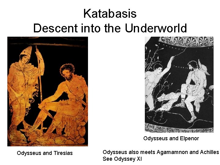 Katabasis Descent into the Underworld Odysseus and Elpenor Odysseus and Tiresias Odysseus also meets