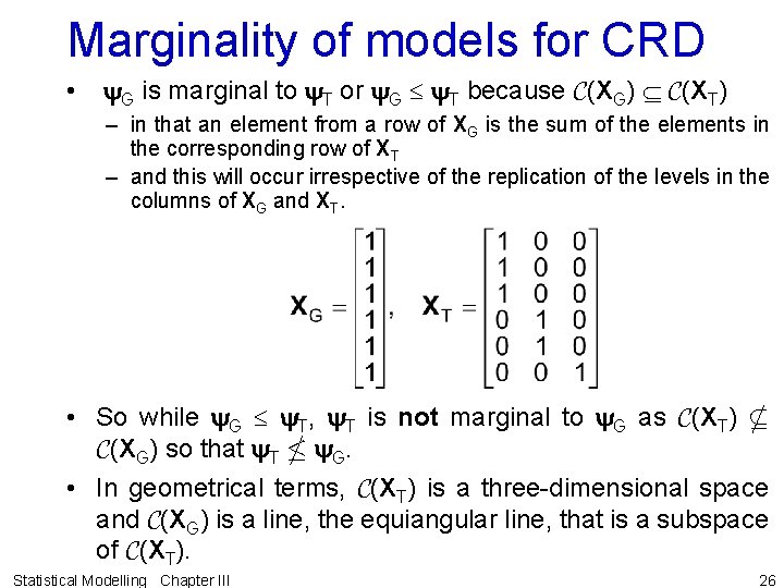 Marginality of models for CRD • y. G is marginal to y. T or