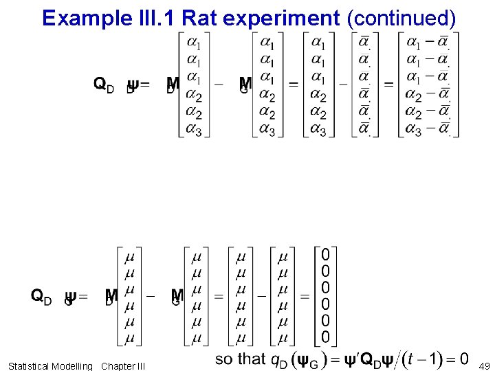 Example III. 1 Rat experiment (continued) Statistical Modelling Chapter III 49 