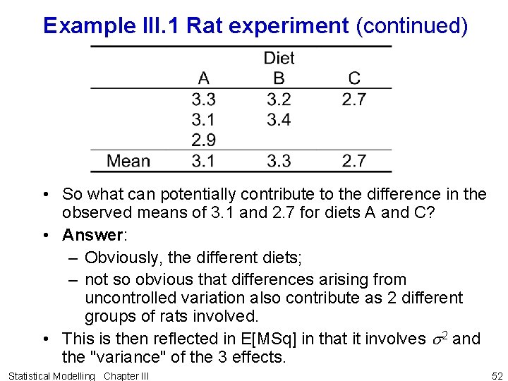 Example III. 1 Rat experiment (continued) • So what can potentially contribute to the
