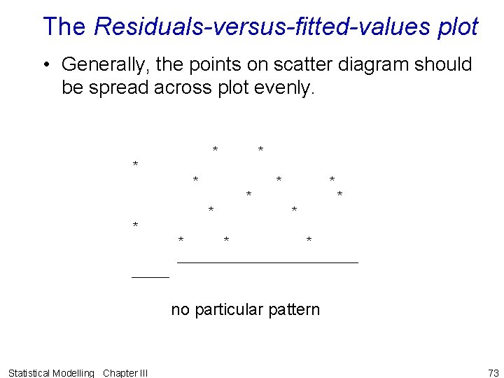 The Residuals-versus-fitted-values plot • Generally, the points on scatter diagram should be spread across