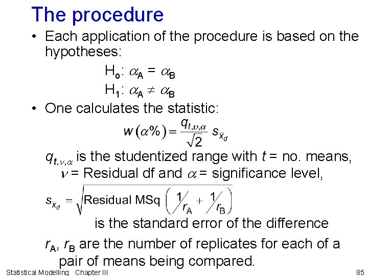 The procedure • Each application of the procedure is based on the hypotheses: Ho: