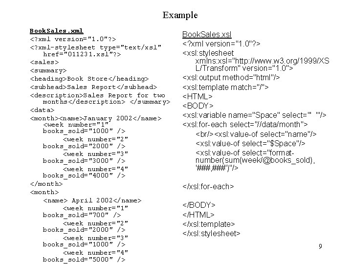 Example Book. Sales. xml <? xml version="1. 0"? > <? xml-stylesheet type="text/xsl" href="011231. xsl"?