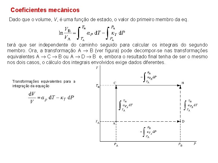 Coeficientes mecânicos Dado que o volume, V, é uma função de estado, o valor