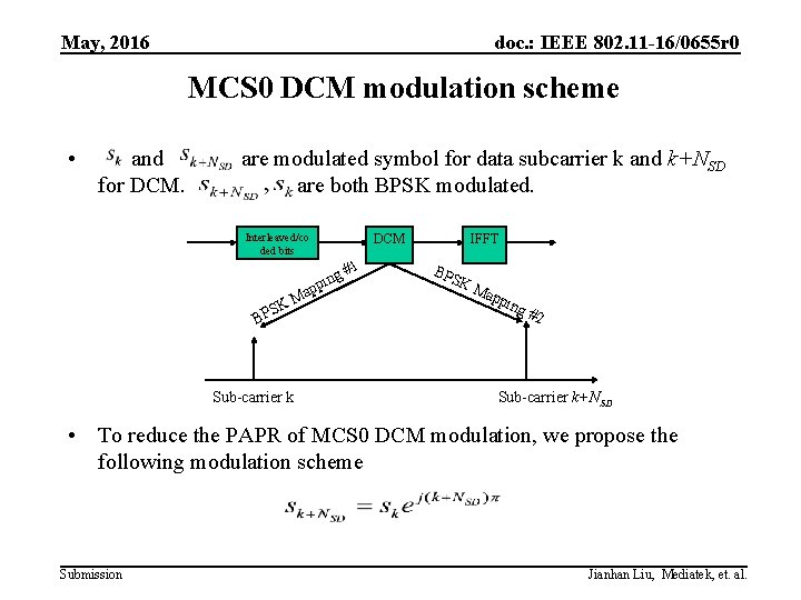May, 2016 doc. : IEEE 802. 11 -16/0655 r 0 MCS 0 DCM modulation