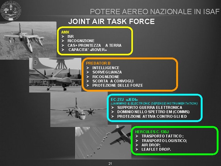 POTERE AEREO NAZIONALE IN ISAF JOINT AIR TASK FORCE AMX Ø ISR Ø RICOGNIZIONE