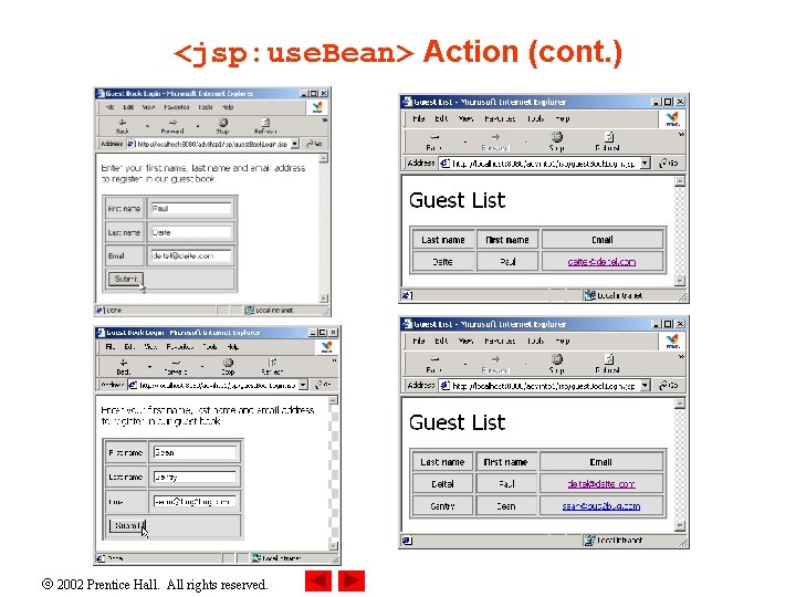 <jsp: use. Bean> Action (cont. ) 2002 Prentice Hall. All rights reserved. 