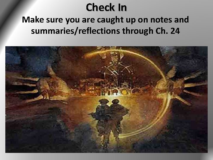 Check In Make sure you are caught up on notes and summaries/reflections through Ch.