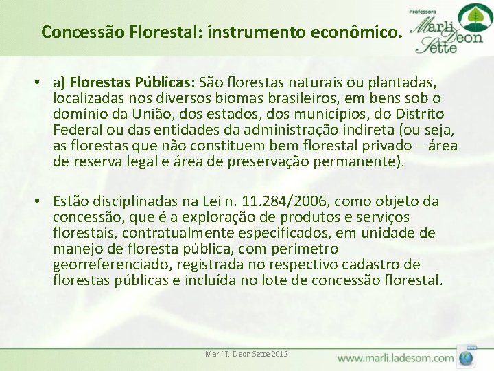 Concessão Florestal: instrumento econômico. • a) Florestas Públicas: São florestas naturais ou plantadas, localizadas