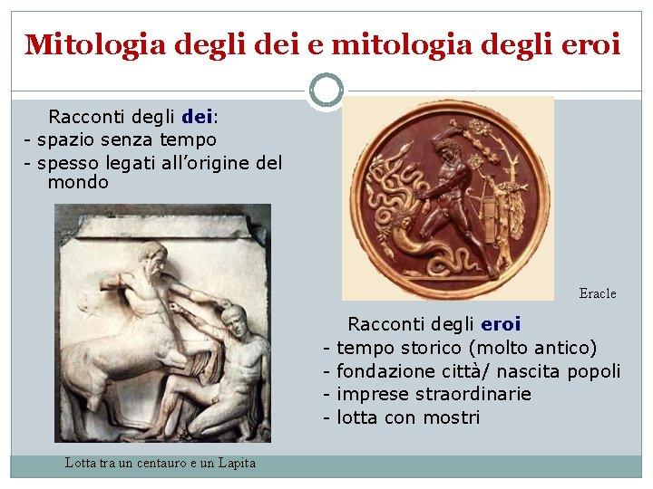 Mitologia degli dei e mitologia degli eroi Racconti degli dei: - spazio senza tempo