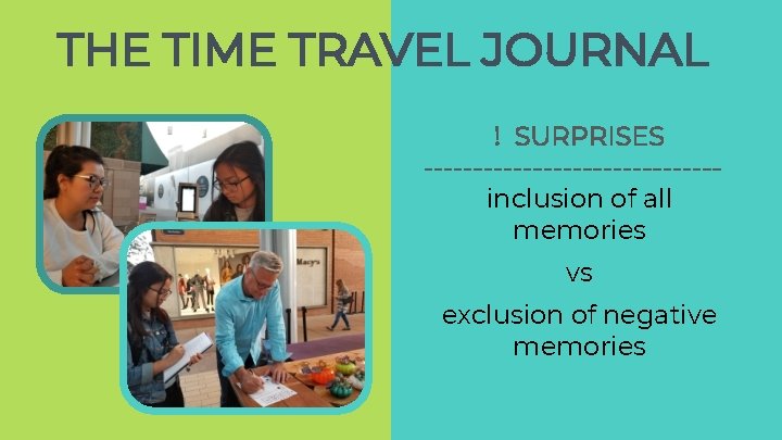 THE TIME TRAVEL JOURNAL ! SURPRISES ---------------inclusion of all memories vs exclusion of negative THE TIME TRAVEL JOURNAL ! SURPRISES ---------------inclusion of all memories vs exclusion of negative