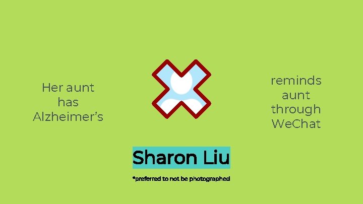 reminds aunt through We. Chat Her aunt has Alzheimer’s Sharon Liu *preferred to not reminds aunt through We. Chat Her aunt has Alzheimer’s Sharon Liu *preferred to not