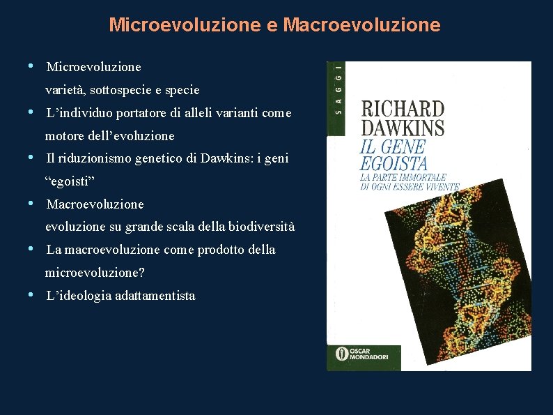 Microevoluzione e Macroevoluzione • Microevoluzione varietà, sottospecie e specie • L’individuo portatore di alleli