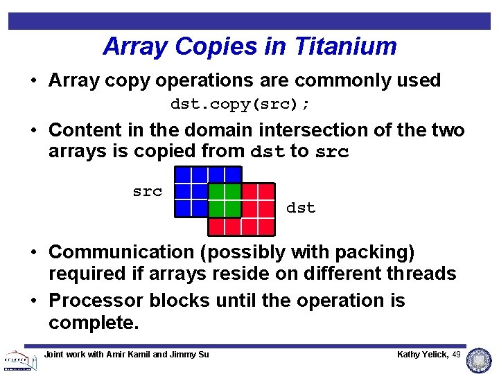 Array Copies in Titanium • Array copy operations are commonly used dst. copy(src); • Array Copies in Titanium • Array copy operations are commonly used dst. copy(src); •
