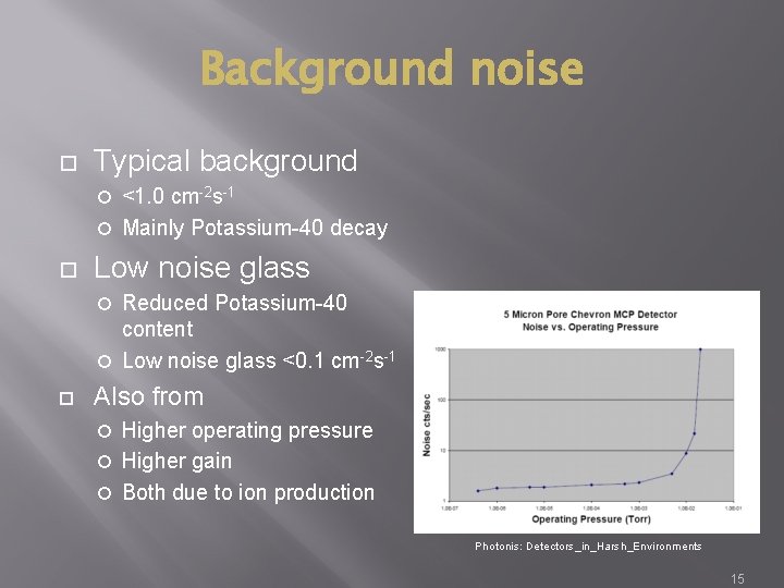 Background noise Typical background <1. 0 cm-2 s-1 Mainly Potassium-40 decay Low noise glass