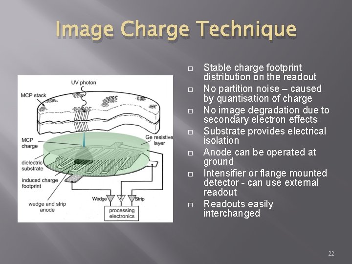 Image Charge Technique Stable charge footprint distribution on the readout No partition noise –