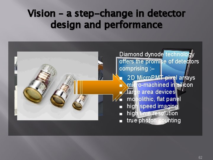 Vision – a step-change in detector design and performance Diamond dynode technology offers the