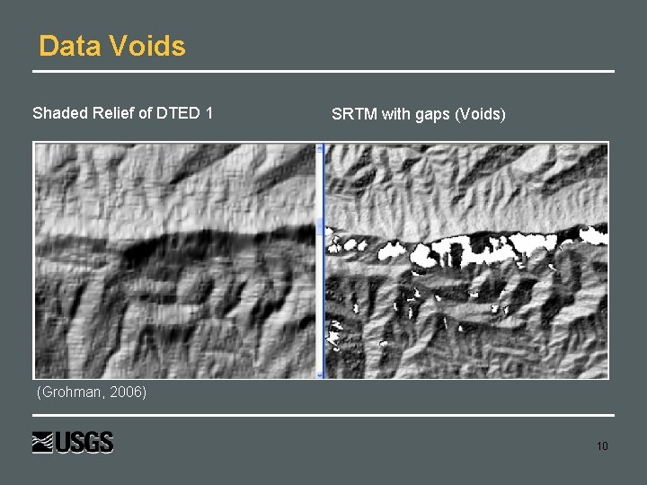 Data Voids Shaded Relief of DTED 1 SRTM with gaps (Voids) (Grohman, 2006) 10