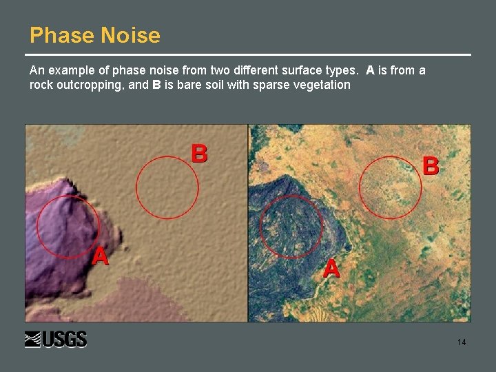 Phase Noise An example of phase noise from two different surface types. A is